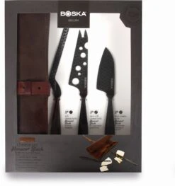 Boska Kaasmessenset Monaco+ Zwart - Met Lederen Hoes -Keukenbenodigdheden Winkel 307089 Cheese Set Monaco Black1 verpakking