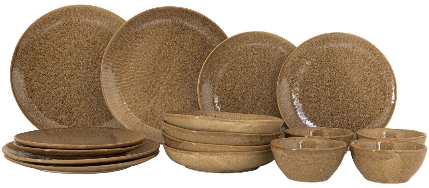 Jay Hill Serviesset Alderney - 16-delig / 4 Personen - Bruin/Geel 1 Jay Hill Serviesset Alderney - 16-delig / 4 Personen - Bruin/Geel
