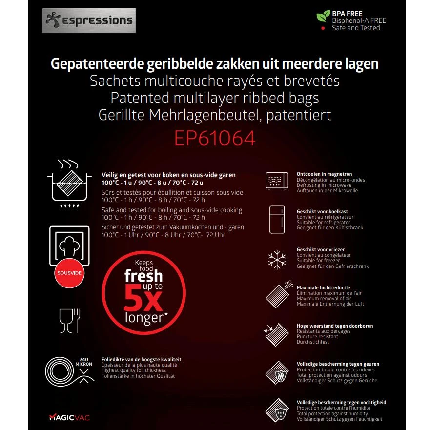 Espressions Vacumeerzakken 40 X 30 Cm - 50 Stuks 4 Espressions Vacumeerzakken 40 X 30 Cm - 50 Stuks - Afbeelding 4